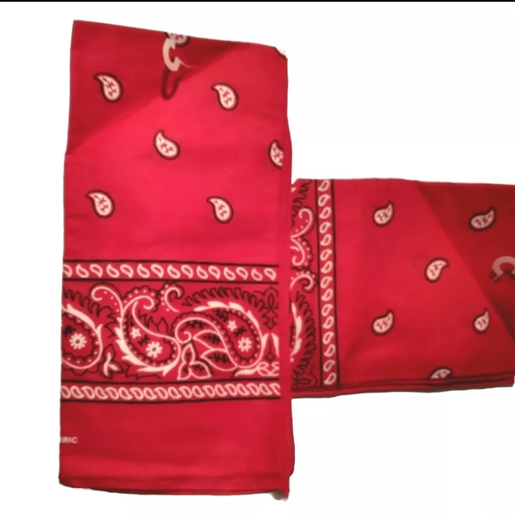 Lot of 2 Vintage Paris Accessories Inc Made in USA Red Bandana Paisley Cotton - Picture 3 of 3